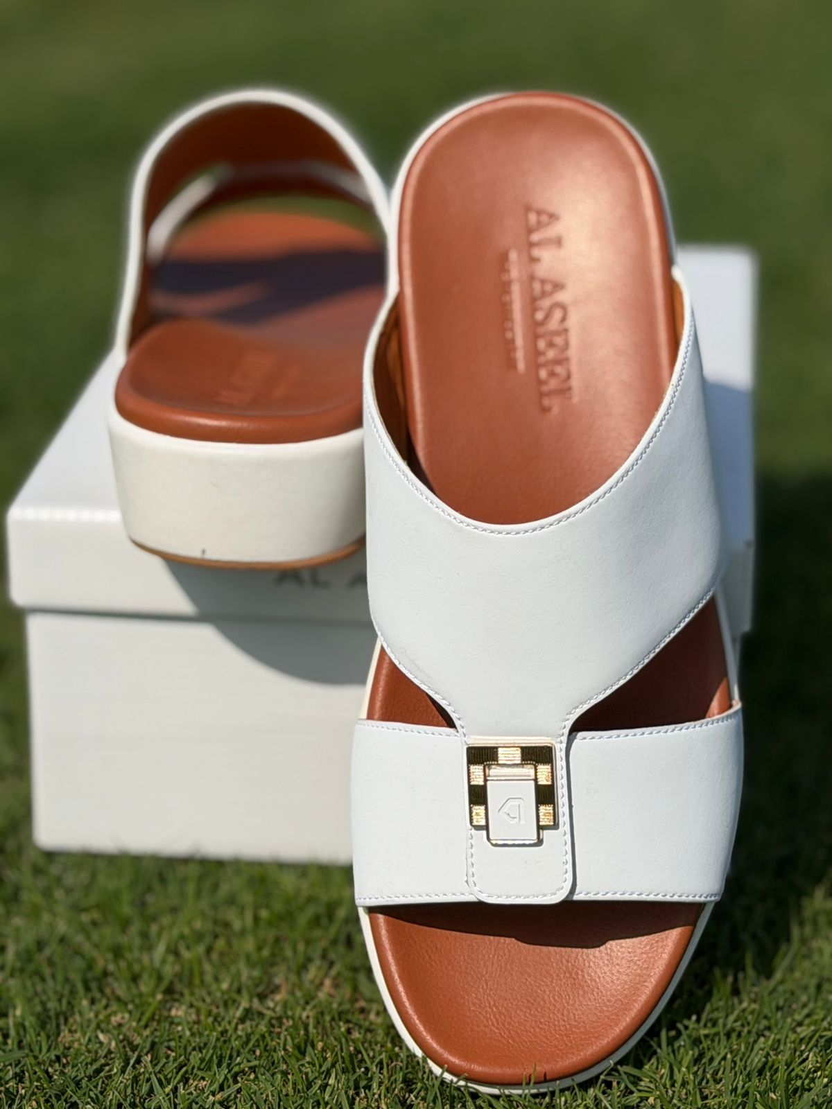 Al Aseel JO-011 White, Men Arabic Sandal, Premium Quality, Genuine Leather, Made in Thailand