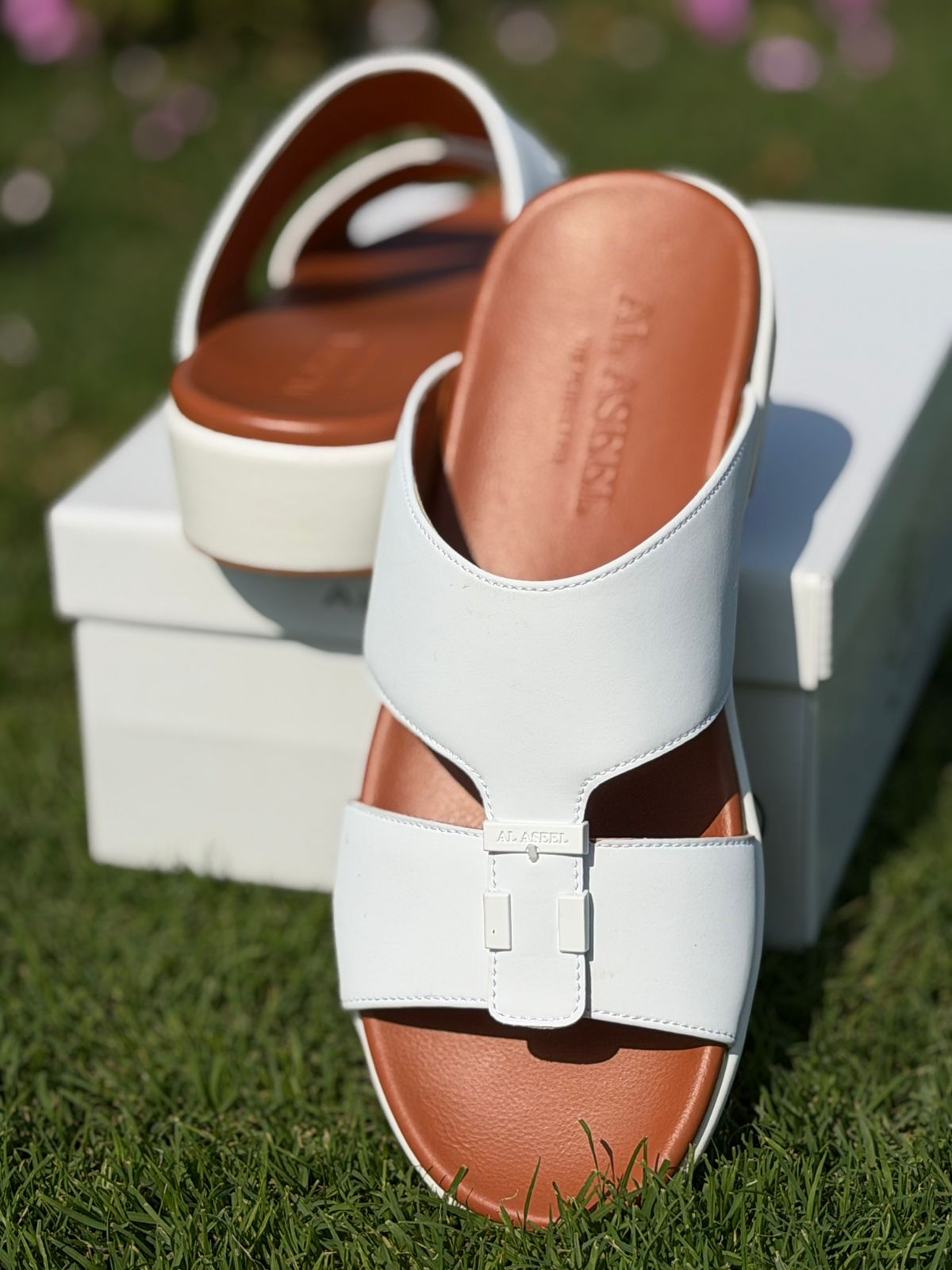 Al Aseel JO-008 White, Men Arabic Sandal, Premium Quality, Genuine Leather, Made in Thailand