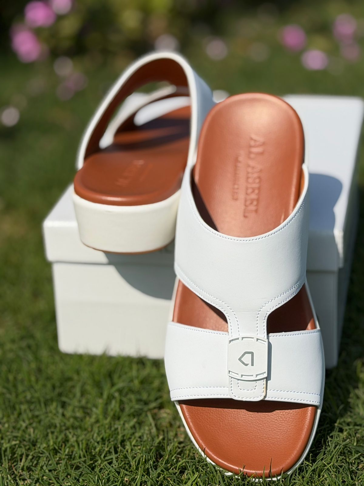 Al Aseel JO-001 White Men Arabic Sandal, Premium Quality, Genuine Leather, Made in Thailand