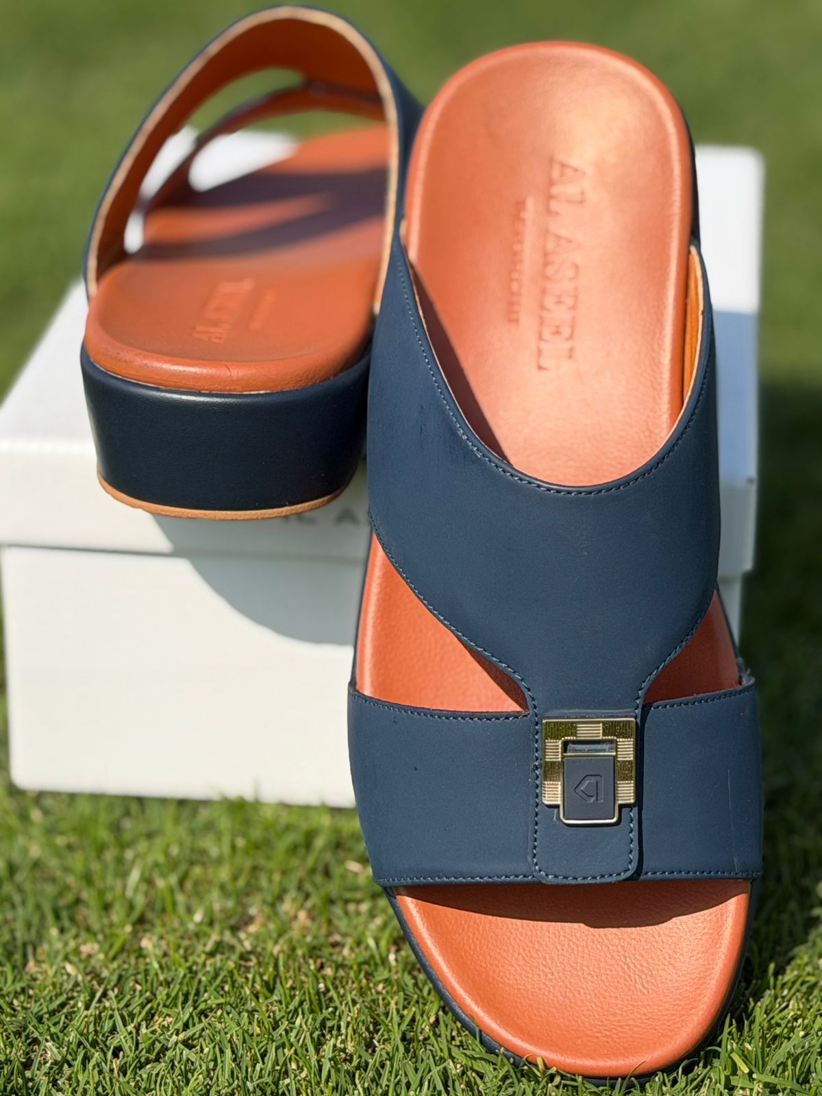 Al Aseel JO-011 Navy  Men Arabic Sandal, Premium Quality, Genuine Leather, Made in Thailand