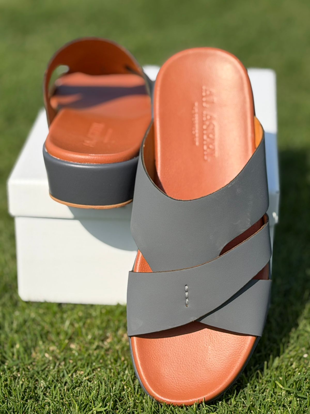 Al Aseel JO-015 Gray, Men Arabic Sandal, Premium Quality, Genuine Leather, Made in Thailand
