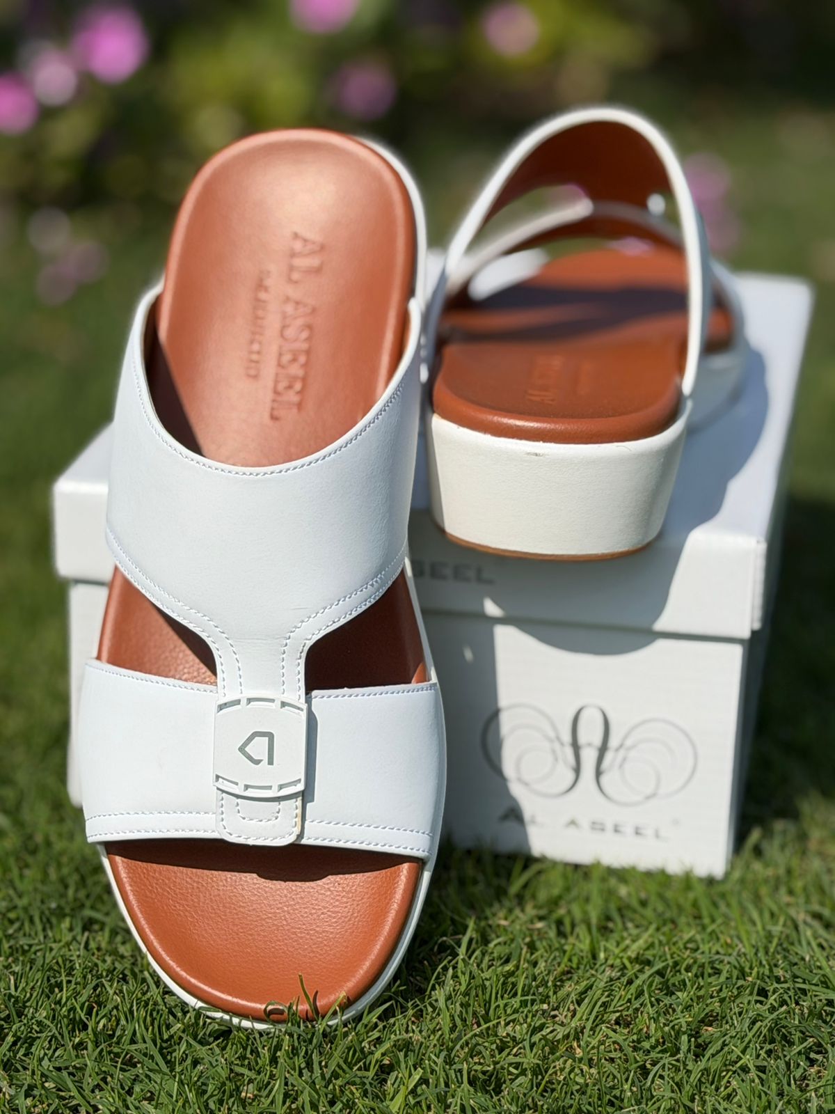 Al Aseel JO-001 White, Men Arabic Sandal, Premium Quality, Genuine Leather, Made in Thailand,