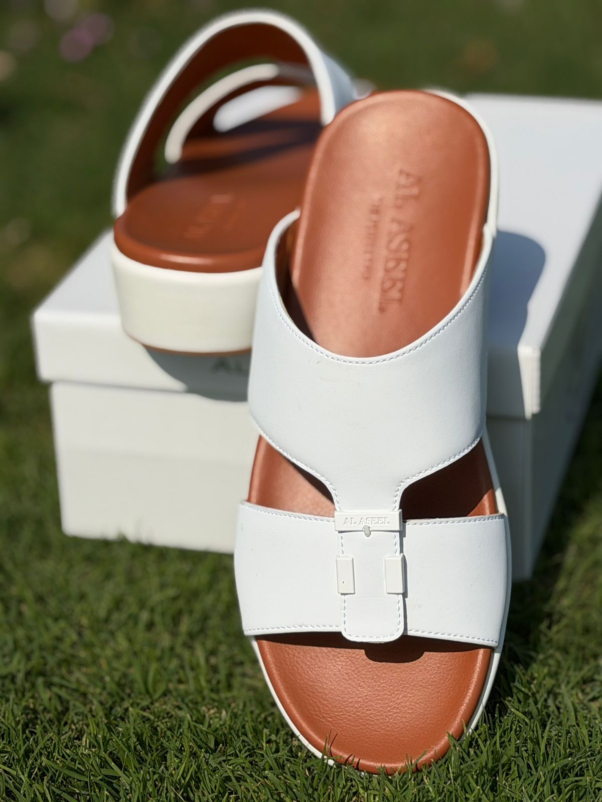 Al Aseel JO-008 White, Men Arabic Sandal, Premium Quality, Genuine Leather, Made in Thailand