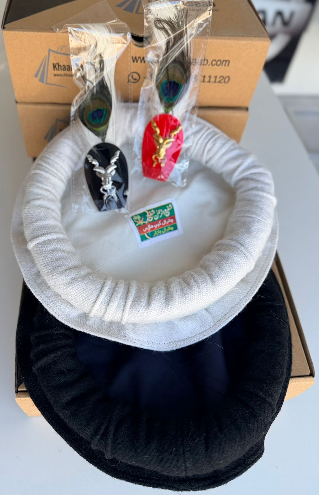 Chitrali Cap with Markhor and Feather | Wool Cap | Premium Quality Chitrali Cap , Buy one get in free